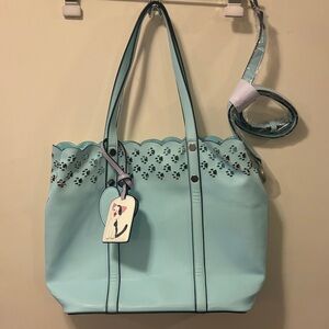 Tiniest Tiger Light Blue Scalloped paws Tote Bag with Cat Tag Vintage!